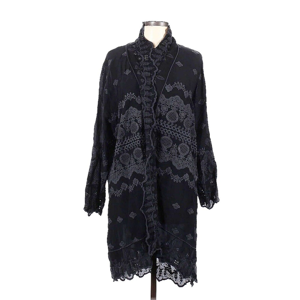 Johnny Was Analu Jacket NWT Large Eyelet Lace Blue Black Embroidered Duster